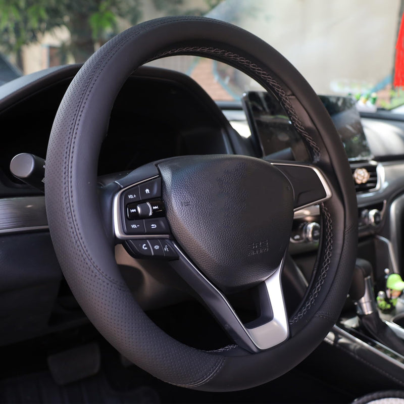 Steering Wheel Cover for Chevy Chevrolet Silverado 1500 2500 HD 3500HD Equinox Malibu Colorado Cruze Impala Traverse Spark Tahoe Trax Car Truck Accessories, 2026 Black Leather 14.5-15 inch
