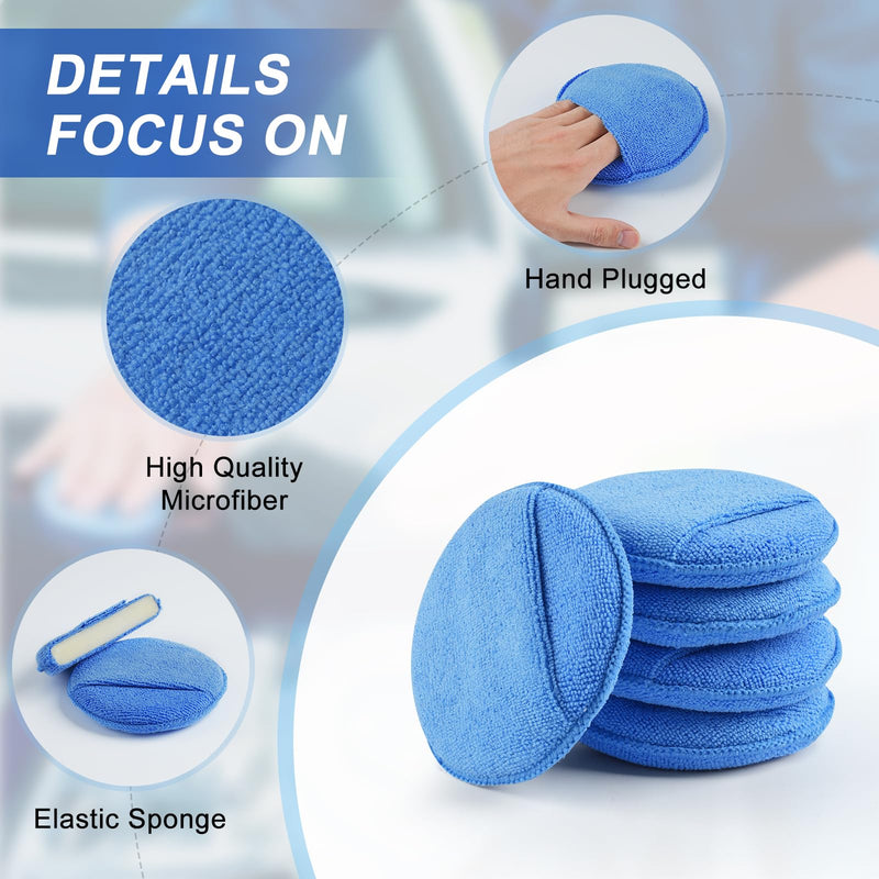 Wax Applicator Pad (8 Pack), 5 Inch Microfiber Applicator Pad with Finger Pocket, Washable Reusable Polishing Pads, Buffing Pads for Car Cleaning, Polishing and Detailing