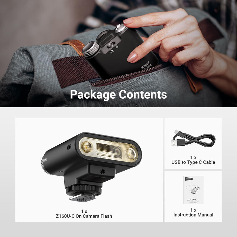 NEEWER Z160U-C Camera Flash Speedlite Compatible with Canon, Compatible with Godox, 18Ws GN14 6000K TTL 1/8000 HSS On Camera Flash Light with USB C 1100mAh Battery 1.4s Recycle 1100 Full Power Flashes