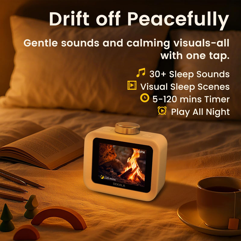 Dekala ChronoSense Alarm Clock Radio for Bedroom Temperature Humidity, 7-Day Programmable 4 Alarms, 100dB Loud Gradual Alarm for Heavy Sleeper, Visual Timer Clock Radio，White Noise Sound Machine Square