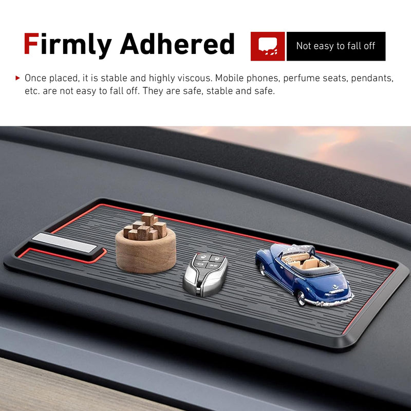 Car Dashboard Non-slip Pad, Multifunctional Sticky Storage Pad for Phone Keys Sunglasses, PVC Heat-resistant Anti-slide Console Mat, Organizer Accessory for Most Vehicles (Black)
