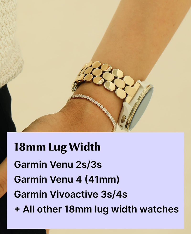 18mm Dressy Watch Bands for Garmin Venu 2s Venu 3s Venu 4 (41mm) Vivoactive 4s Vivoactive 3s Forerunner 255S / 255S Music Forerunner 265S, 18mm Stainless Steel Watch Bands for Garmin Watch for Women Champagne