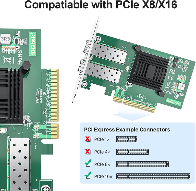 1 Pack of 10Gb PCI-E NIC Network Card and 1 Pack of 1 Meter(3.3ft) SFP+ DAC Twinax Cable, Passive, Compatible with Mikrotik S+DA0001,