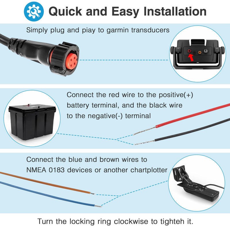 010-12445-00 Power/Data Cable Threaded 4-pin 6 Feet Fits for Garmin echoMAP Chirp,ECHOMAP Plus UHD,GPSMAP,Panoptix Upgrade (6 feet)