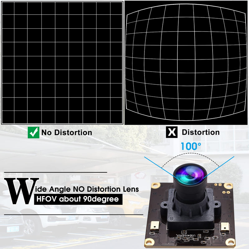 ELP 4K USB Camera Module with Microphone for Computer - 8MP Industrial Lightburn Camera IMX317 - 100 No Distortion Lens 100degree No Distortion Lens
