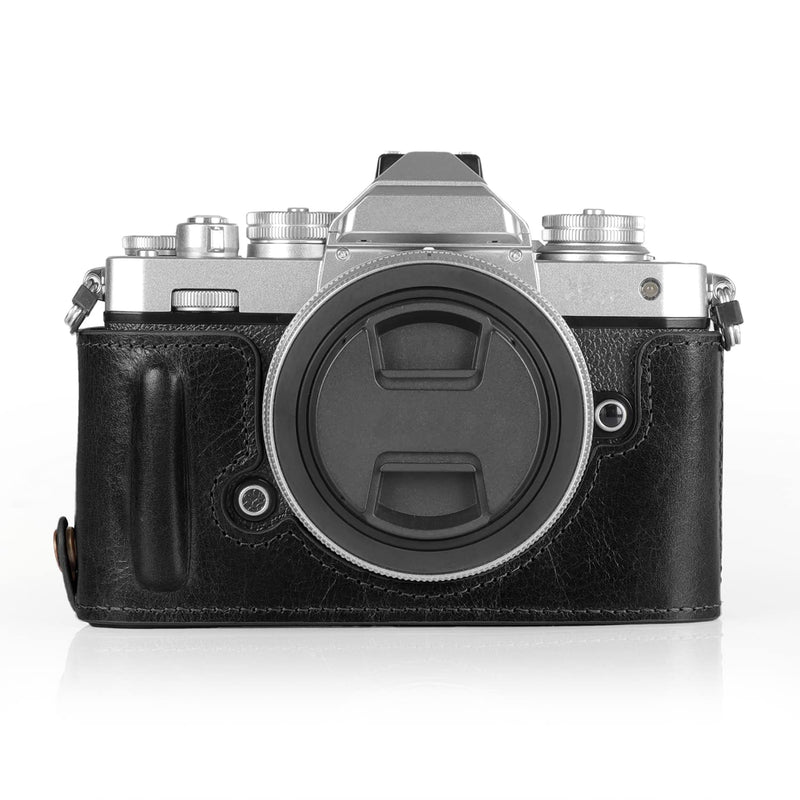 MegaGear MG2016 Ever Ready Genuine Leather Camera Half Case Compatible with Nikon Z fc (Black) Black