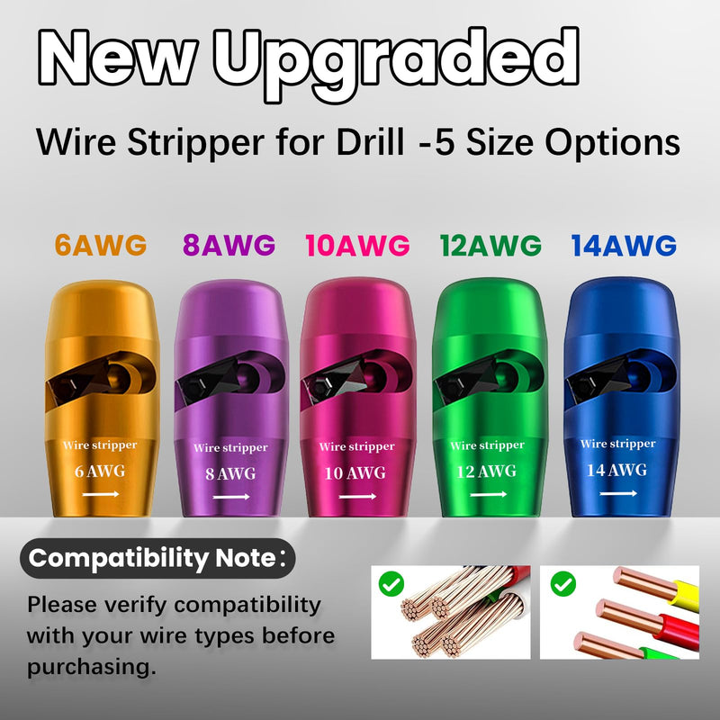 Wire Stripper for Drill 14/12/10/8/6AWG Wire Twister Tool for Drill, Electrical Drill Wire Stripper, Upgraded Wire Stripping & Twisting Tool Kit, 25Pcs Wire Nuts, Electrician Tools Set
