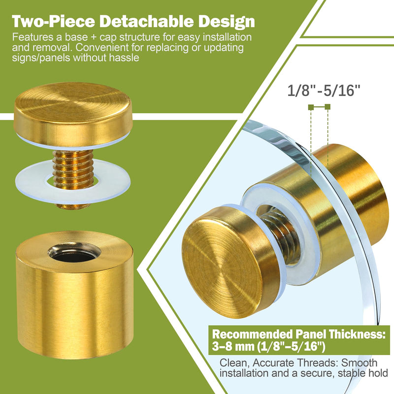 25 x 25mm (Dia. x L) Standoff Screws - Masendelk Gold Sign Standoff Mounts with Installation Accessories - Stainless Steel Wall Mount Hardware for Acrylic, Glass, Metal, Wood Panels - 24 Pieces 25 x 25mm / 0.98" x 0.98"