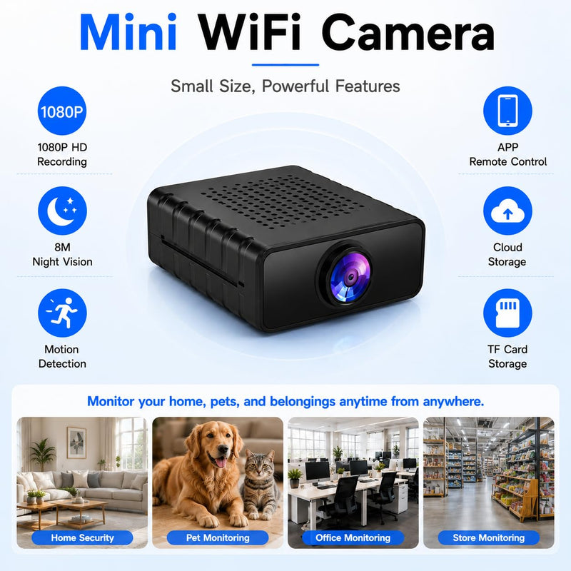 Hidden Camera, HD WiFi Mini Spy Camera with Motion Detection, Night Vision, Instant Alerts, Multi-User Sharing, Supports 128GB Micro SD Card for Home Security & Pet Monitoring hidden camera 8M