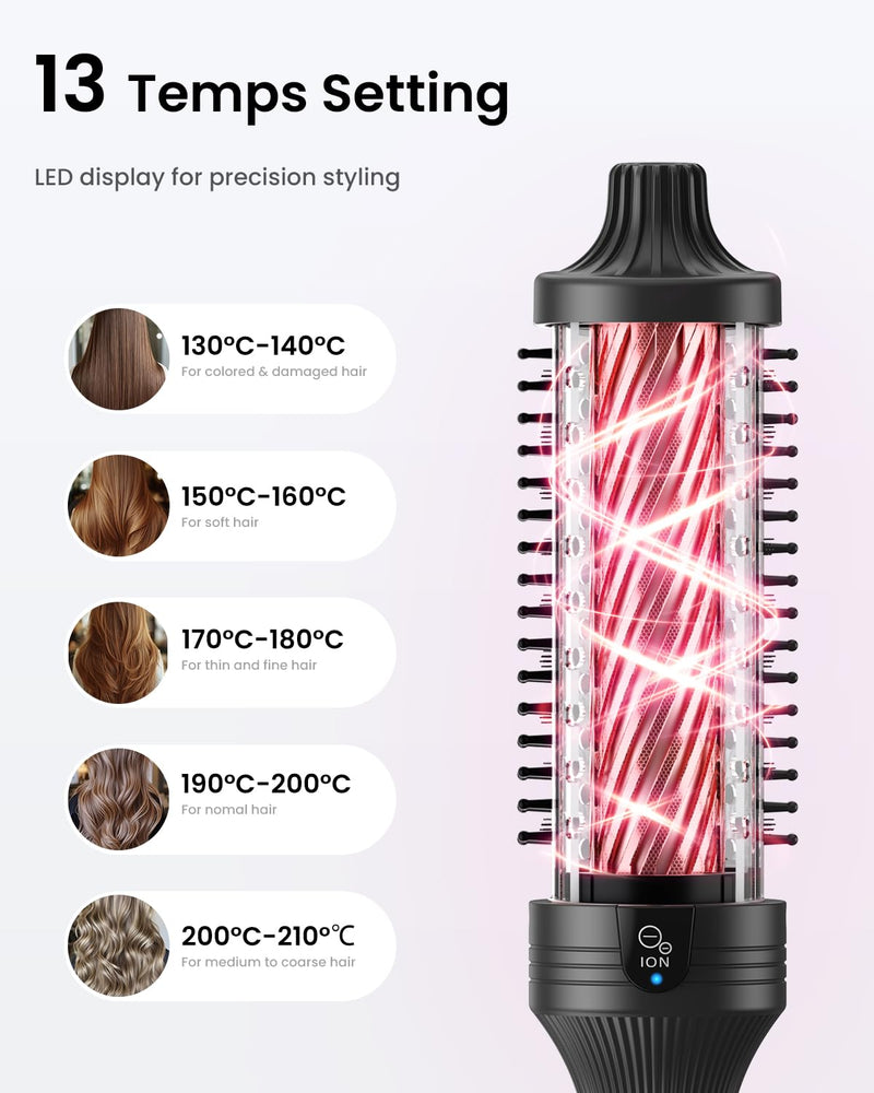 38mm Thermal Brush BRSTOPE PRO, Ionic Blowout Brush, 9 Temps Settings, Heated Hot Round Brush for Hair Straightening and Curling 2 in 1 (Black) Black-new