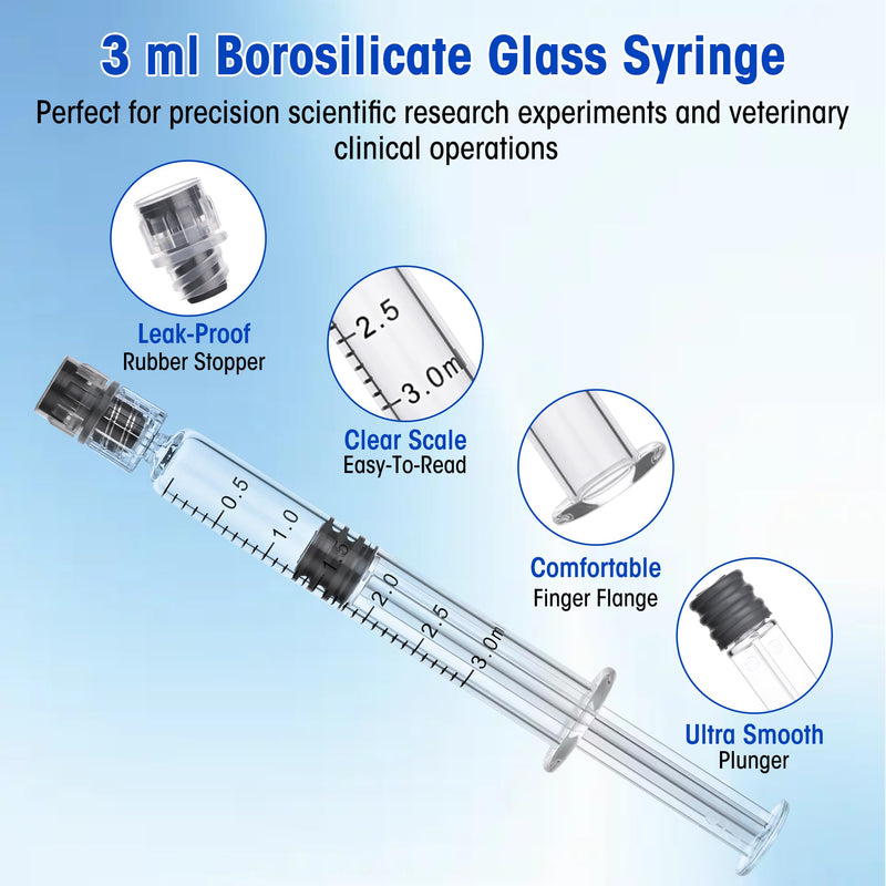 20 Pack 3ml Borosilicate Glass Syringe 3cc Luer Lock Syringe Glass Lab Syringes - Use for Liquids, Glue, Oils, Ink, Lube, Arts Crafts,and Pet Care 20.0