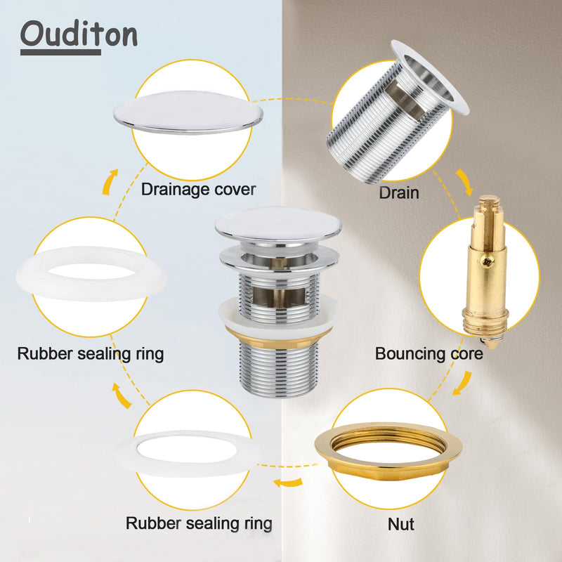 Tub Stopper Bathtub Drain, Brass Pop-up Freestanding Bathtub Drain Stopper, Fits Most Freestanding Tub Rough- in Kits(Chrome) Chrome