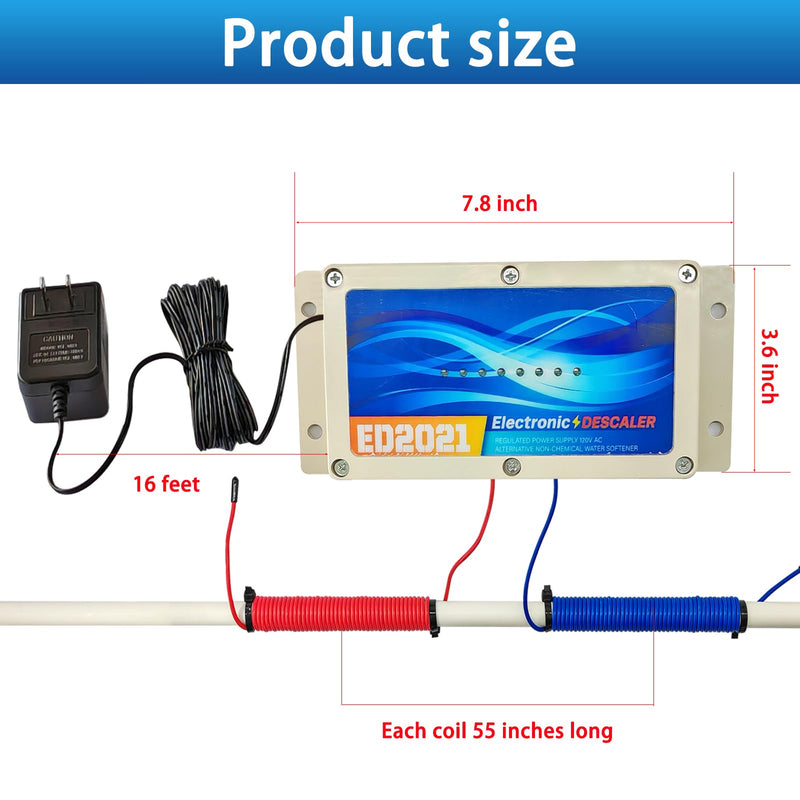 Whole House Electronic Water Descaler, Salt Free Hard Water Conditioner, Reduces Limescale and Rust Buildup, Easy Installation, Chemical Free Solution for Whole House