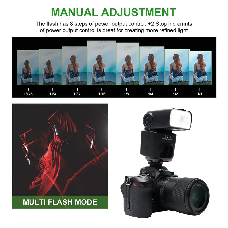 Meike MK430N TTL Camera Flash Speedlite with LCD Display for Nikon Cameras | For D7100 D5300 D5200 D3500 D3100 D600 D800 D3200 D90 D80 D300 D7500 D780 with Standard Hot Shoe