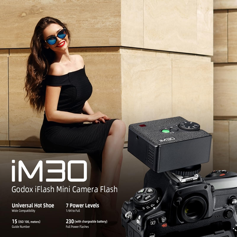 Godox IM30 Mini Camera Flash | Single-Contact Hotshoe 7-Level Power Adjustment S1/S2 Optical Slave Modes GN15 Mini Manual Flash for Canon/Sony/Fuji