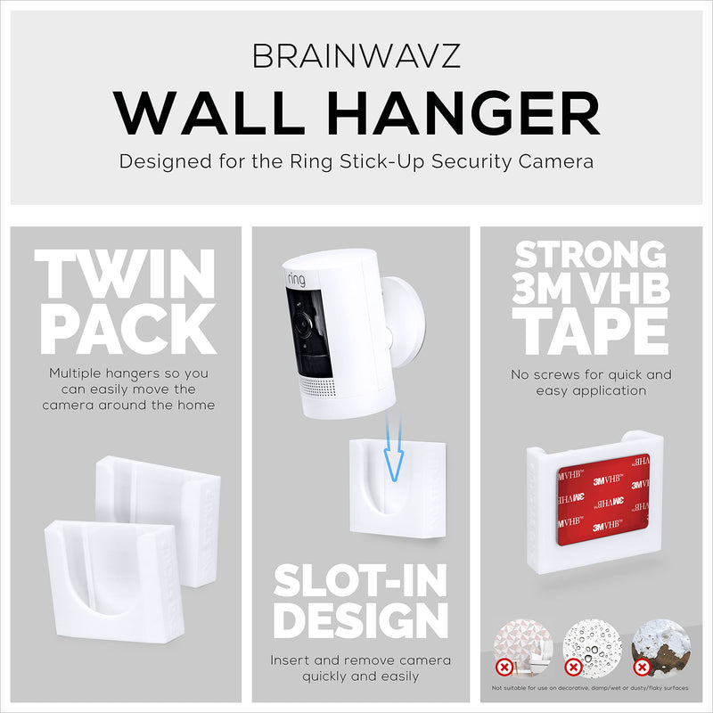 Adhesive Wall Mount for Stick Up Cam (2 Pack) Security Camera (Battery, Wired & Solar Versions) No Hassle Bracket Holder, No Screws, No Mess Install (White) by Brainwavz