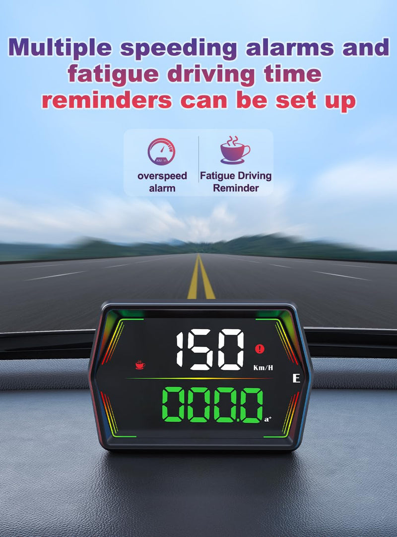 HUD Heads Up Display for Cars 2025 New Universal Digital GPS Speedometer LED Display with MPH Speed Compass Overspeed Alarm Fatigued Driving Alert,USB Cable Plug and Play for All Vehicle