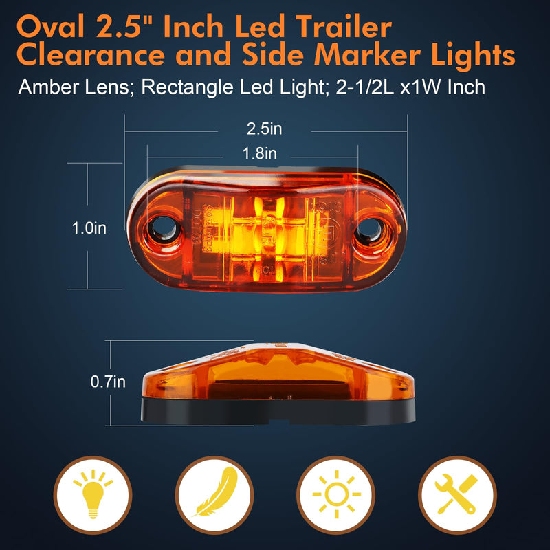 20 PCS 2.5 inch LED Trailer Lights Kit with Screws, Front Rear Side Marker Clearance Indicators Light Lamp, Amber + Red Dc12-24V Waterproof Universal Accessories for Rv Camper Truck Van Caravan Boat 20Pcs