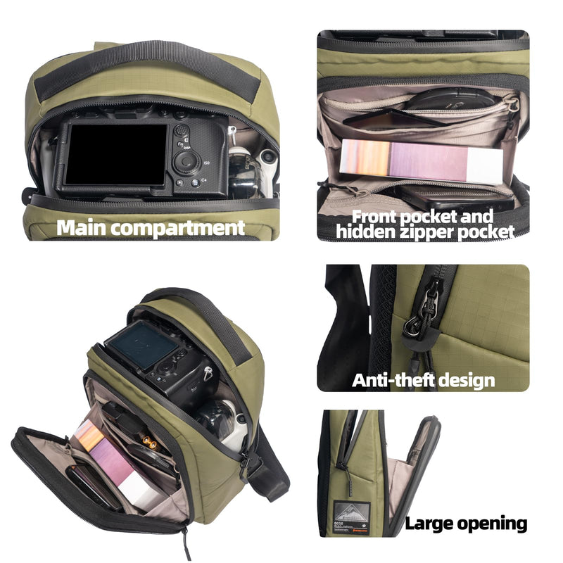 Camera Hardshell Case Crossbody Camera Sling Bag Small Waterproof Photography Bag for Mirrorless and DSLR Cameras Green