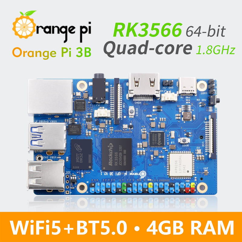 Orange Pi 3B 4G V2.1 Version RK3566 Quad Core 64 Bit Single Board Computer, 1.8 GHz Frequency WiFi Bluetooth Open Source Board Run Orange Pi OS, Android, Debian, Ubuntu, OpenHarmony (Pi 3B 4GB) Pi 3B 4GB