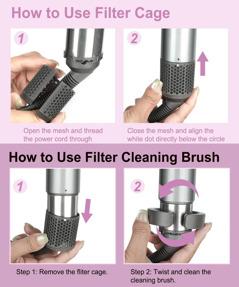 Outer Filter Cage Cover Replacement and Filter Cleaning Brush and Inner Filter Replacement Cover Compatible with Dyson Airwrap HS01 HS02 HS05 HS08