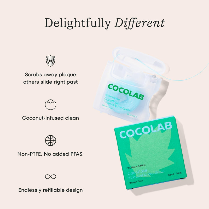 Cocofloss Expanding Woven Dental Floss by Cocolab, Waxed Tooth Floss for Daily Oral Care, Coconut Oil Infused, Vegan, for Adults and Kids, Mint Scent, 3 Pack 99 Foot (Pack of 3)