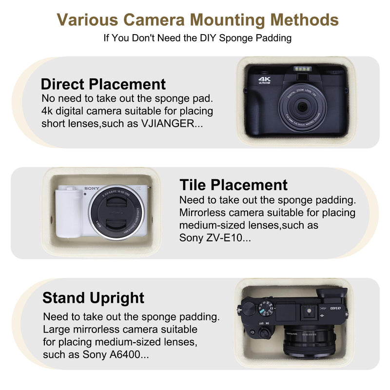 XANAD Hard Case for Sony ZV-E10,ZV-1F/Canon PowerShot G7X Mark III II,Cream | Travel Cases for Sony RX100 VII VI V IV III II/KODAK PIXPRO WPZ2,C1 4K Digital Camera,Small Compact Bag with Shoulder Strap Cream