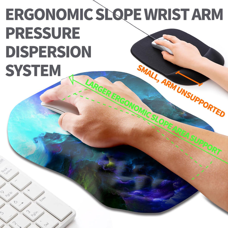 Ergonomic Slope Mouse Pad Wrist Support, Wrist Rest Mousepad for Carpal Tunnel Pain Relief with Massage Bulge and Slow Rebound Memory Foam (12x8 inch, Nebula) AM044-nebula