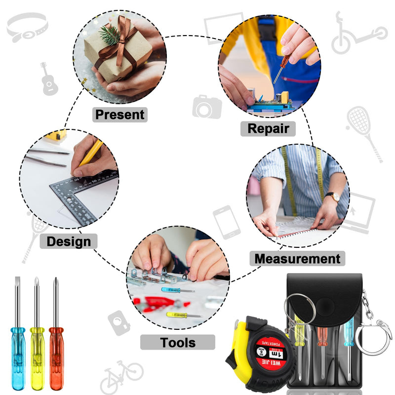 Jutom 40 Pcs Mini Tape Measure Keychain Bulk Mini Screwdriver Keychain Set Adult Tool Party Prize for Father's Men Gifts