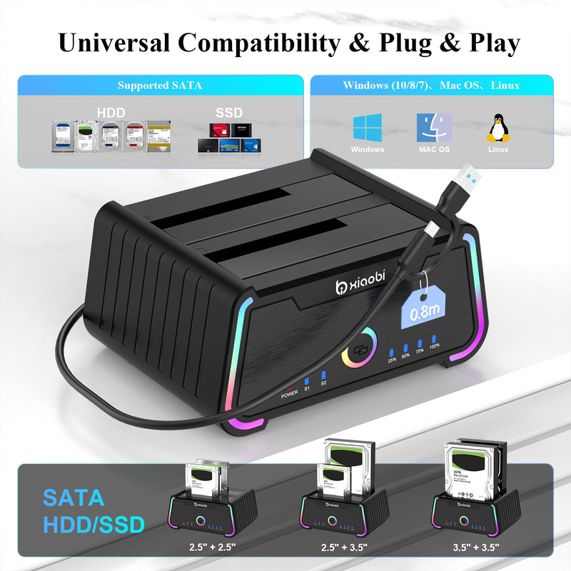 Hard Drive Docking Station , USB C Dual Bay Dock for 2.5/3.5" SATA HDD SSD | Hard Drive Reader Up to 5Gbps, Support UASP Offline Clone Function