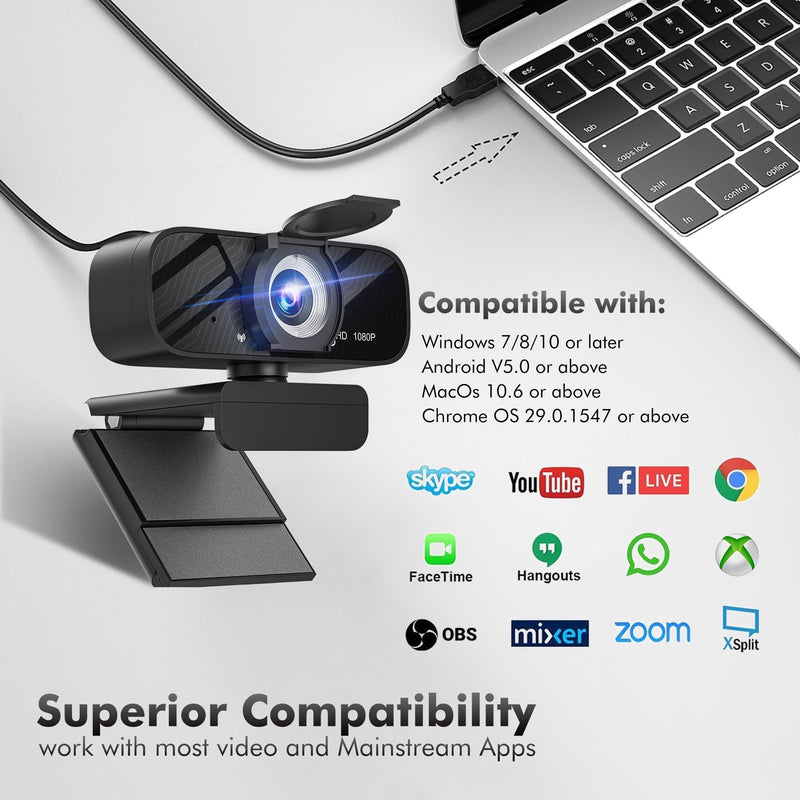 HD Pro PC Webcam, Full HD 1080p/30fps Video, Clear Audio, 120° FOV, Light Correction, Works with Microsoft Teams, Google Meet, Zoom, Mac/Laptop