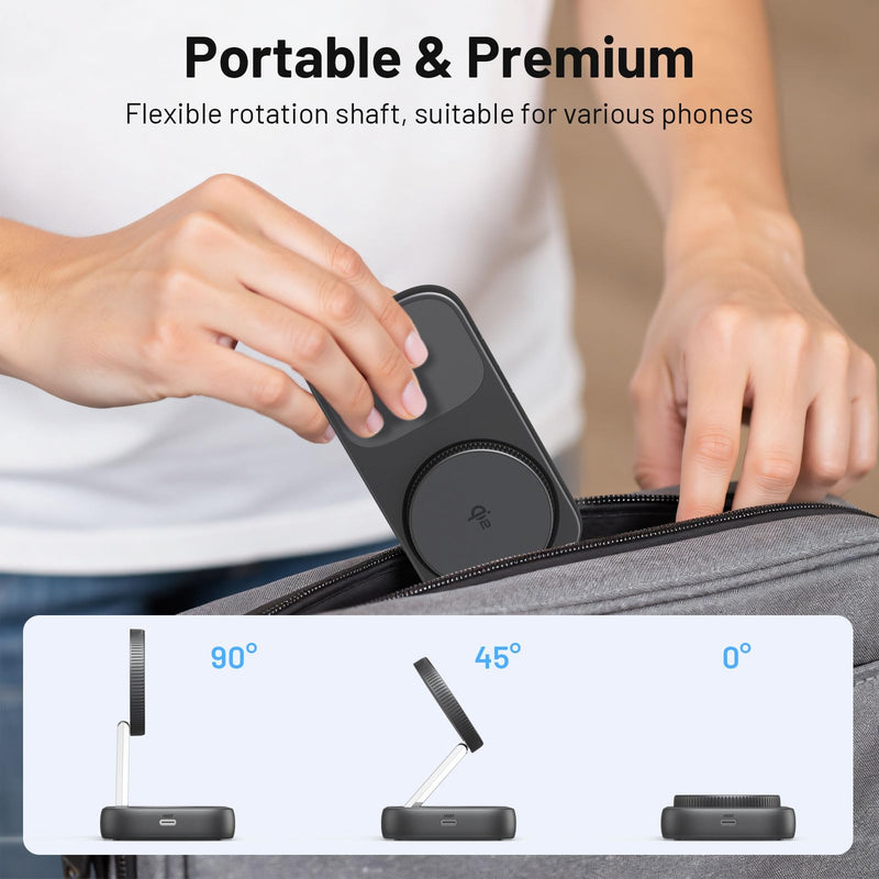 Selore USB C Hub with Wireless Charging for MacBook: 4K@60Hz HDMI, 100W PD, 15W Qi2 + 5W Wireless, 10Gbps Ports, iPhone Mirroring Docking Station & Magsafe Stand, Space-Saving Desk Organizer(Black) Black