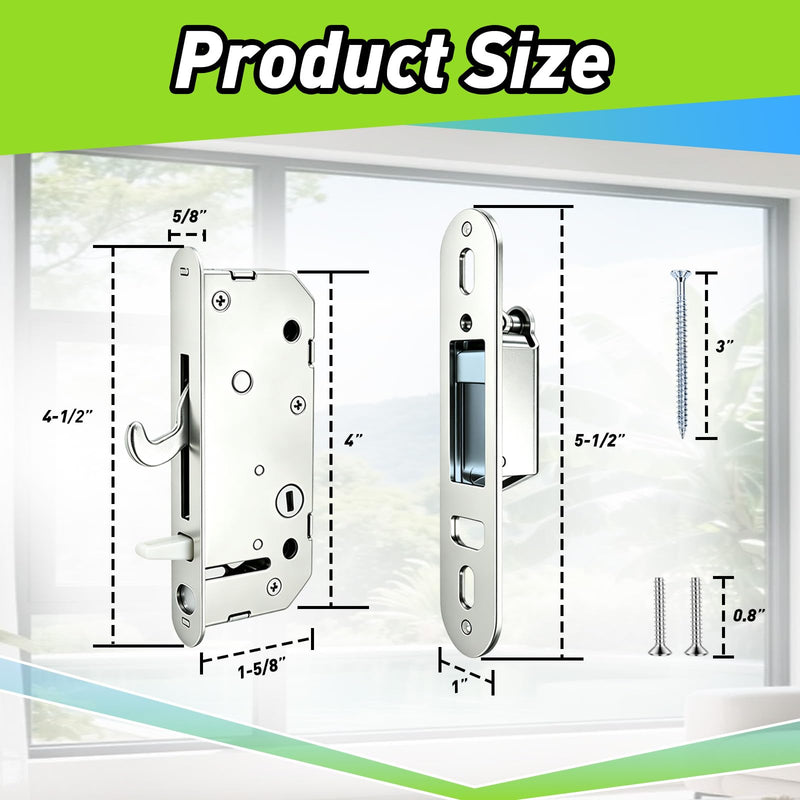 Reachout Lock and Receiver Kit Compatible with Andersen Door Models from 1986 to Present, Gliding Patio Door Mortise Lock & Keeper Replace 2573558, 2573562, 2565507, 2565509 (2 Panel + 3 Screws)