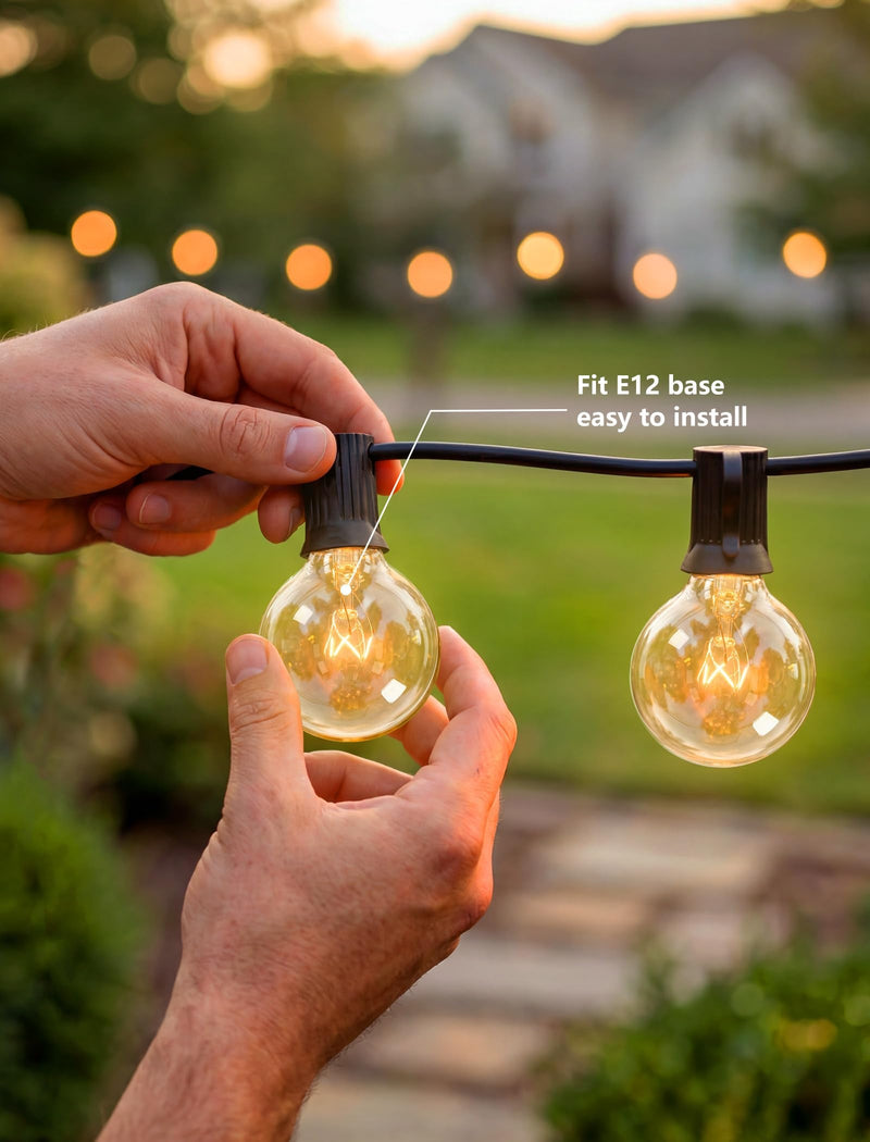 50 Pack G40 Replacement Bulbs for Outdoor String Lights, 5W Clear Incandescent Globe Bulbs with E12 Base, Dimmable Patio & Backyard Decor 5.0 Watts