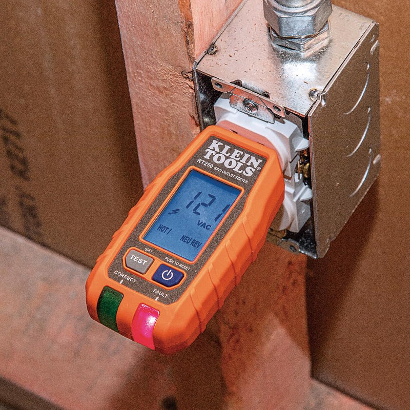 Klein Tools RT250 GFCI Outlet Tester with LCD Display, Electric Voltage Tester for Standard 3-Wire 120V Electrical Receptacles Receptacle Tester