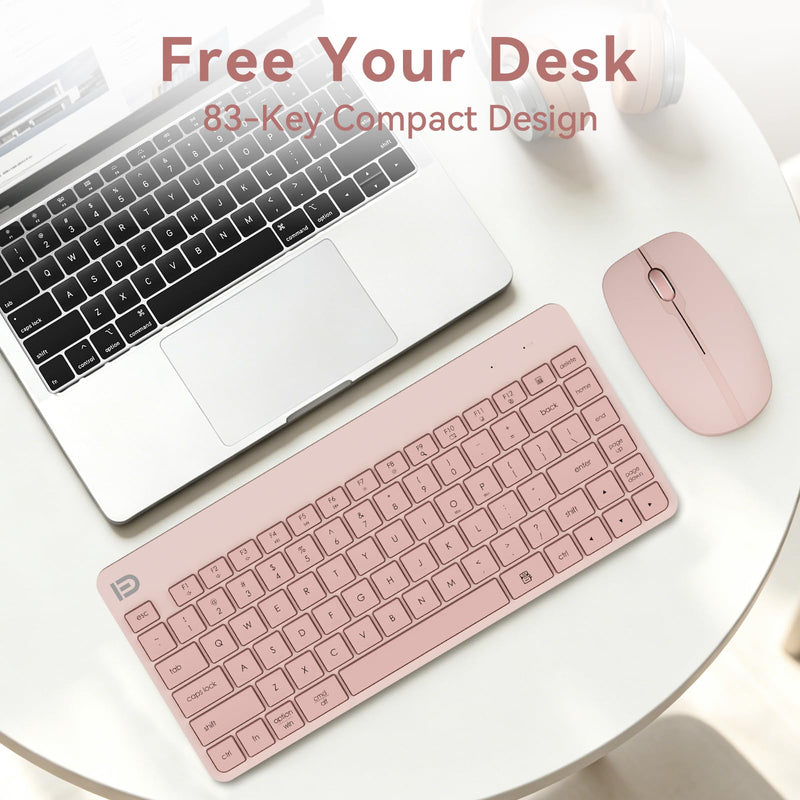 Wireless Keyboard and Mouse Combo, Pink, Quiet Compact Set | Small Portable Travel Set for Laptop PC Mac Tablet Computer, 2.4G Silent Click, Slim Teclado, Plug and Play USB Receiver Dusty Rose