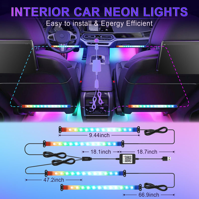 LivTee Accent Interior Car Lights, Smart Car Interior Lights with App Control, RGB LED Lights with Music Mode and DIY Mode, 2 Lines Design LED Lights for Cars with Charger, Car Accessories for Women Interior Lights(New)