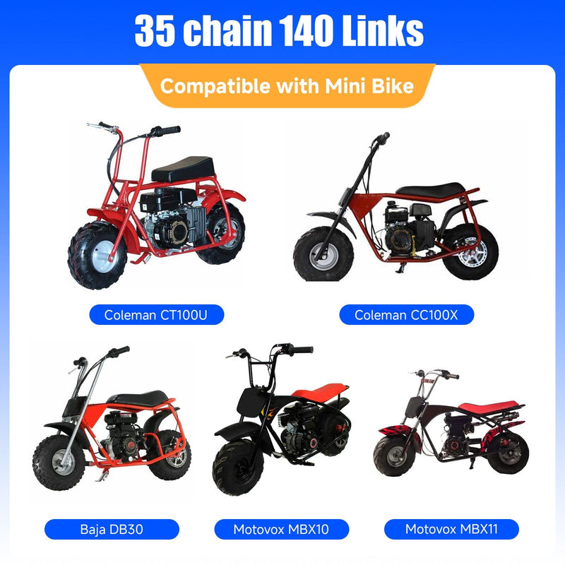 YOXUFA #35 Roller Chain for Mini Bike Coleman CT100U CC100X Baja Doodle Bug Dirt Bug Racer DB30 Motovox MBX10 MBX11 MMB80 Predator 79cc 97cc 100cc Engine Powersports Parts 140 Links Drive Chain