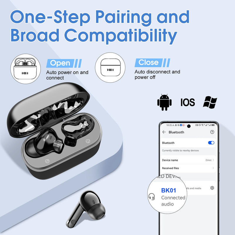 Thunelec Wireless Earbuds Bluetooth 5.4 Headphones 48H Playback HiFi Stereo | Bluetooth Ear Buds with Real Time Translation, in Ear Sports Earphones with ENC Noise Cancelling Mic for Android/iOS Phones Dark Black