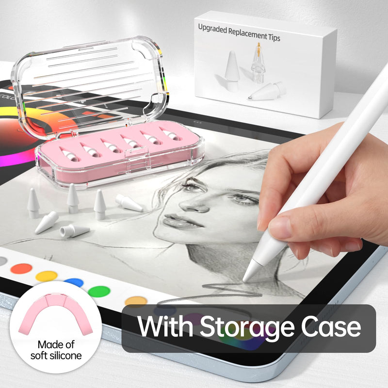6 Pack Replacement Tips for Apple Pencil 1st/2nd Gen/USB-C&Pro(Pink) | With Storage Case,High Sensitivity Wear-Resistant Pen Tips Compatible with iPad Pro/Air/Mini,Screen-Friendly Pink 6 pack