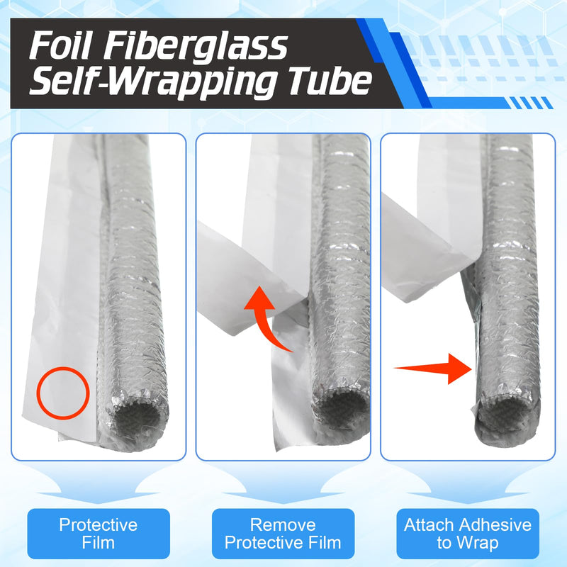1" I. D. x 13ft Self Closed Aluminized Heat Shield Sleeve, Self-sealing Adhesive Aluminized Sleeving Heat Shield for Brake Cable, Fuel Line, Spark Plug