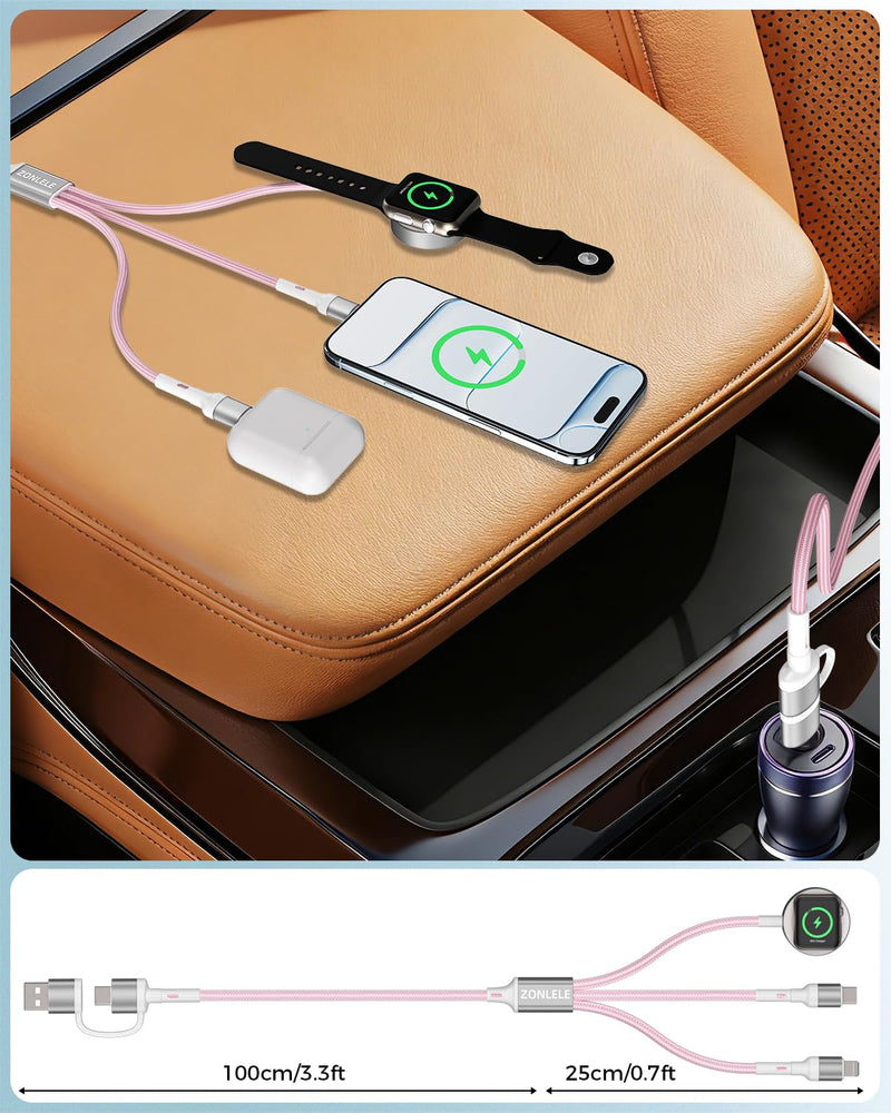 Pink Travel Essentials for Apple Watch Charger,Multi Charging Cable for iPhone 17,iWatch Charger USB C Cord,Car Cruise RV Camping Essentials 2026 for iWatch Ultra/11&iPhone 16/15, Xbox One Cables Pink 4 FT