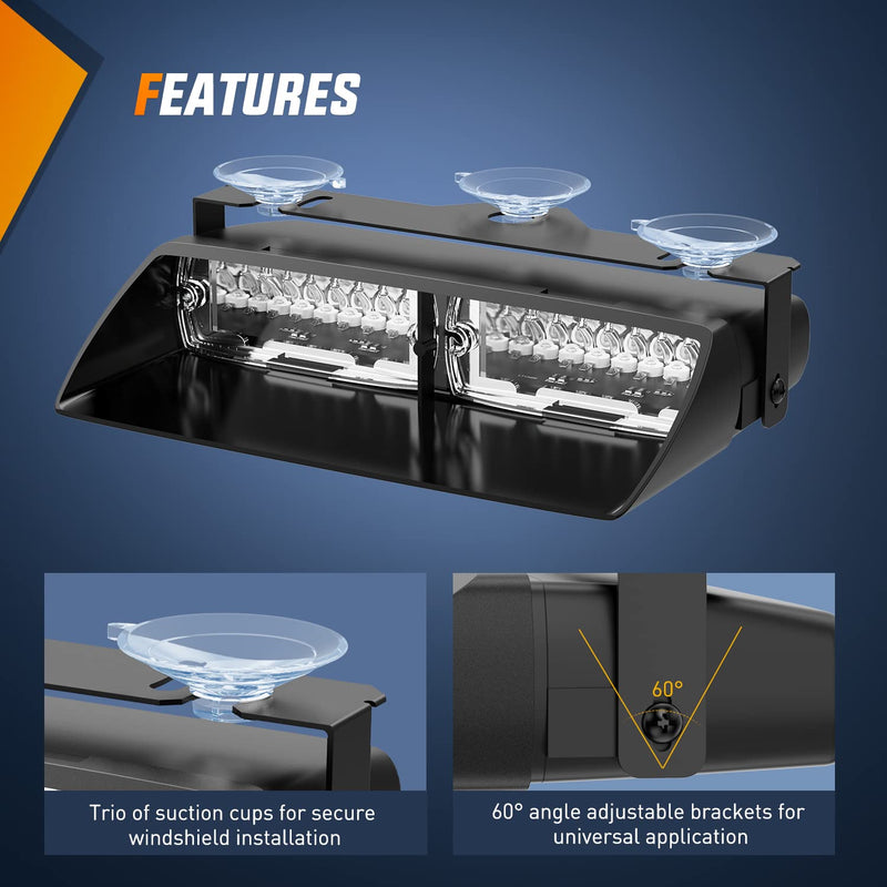  [AUSTRALIA] - Nilight Emergency Strobe Lights Windshield Hazard Warning Safety Flash Light with Suction Cups Super Bright LED for Police Enforcement Firefighters Vehicle Truck Amber