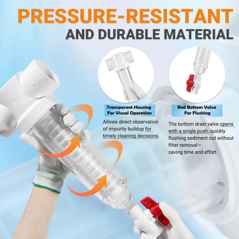 100 Mesh Spin Down Sand Separator/Sediment Water Filter System, 1.5 Inch PVC Slip Inlet/Outlet, 50 GPM, Replacement for Rusco Vu-Flow Spin-Down Filter