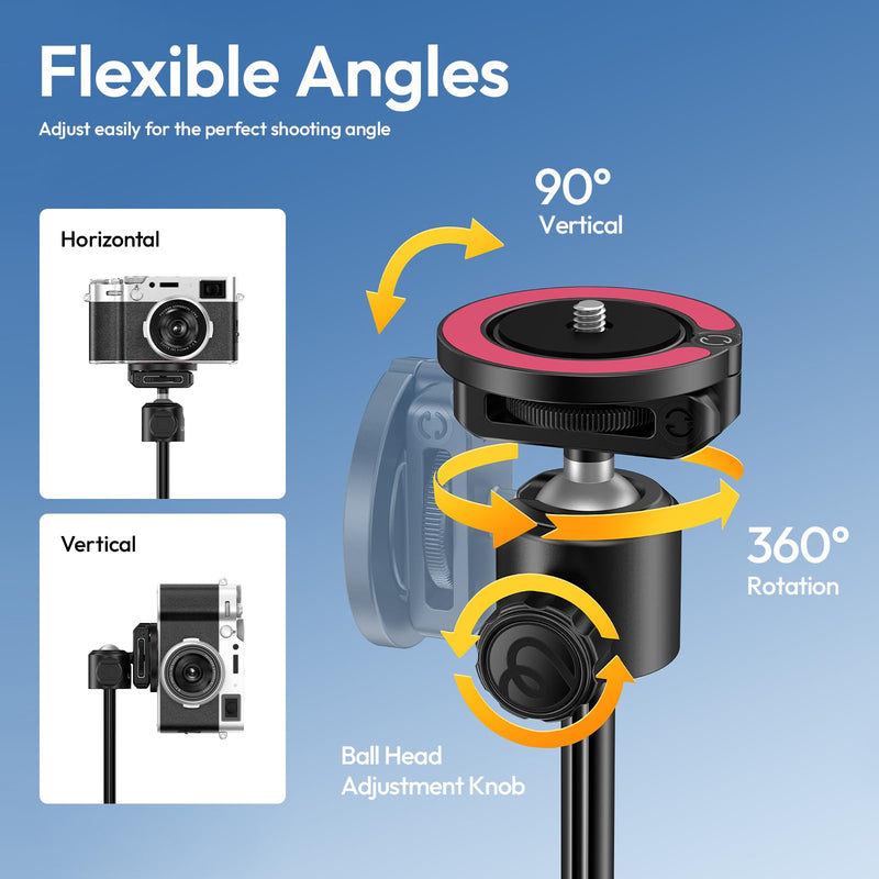 ULANZI MT44M Auto Open Magnetic Phone Tripod, 59" Selfie Stick with Remote | Tripod Stand 2-in-1 Dual Mount&1/4" Screw for Phone&Camera, 360°Ball Head for iPhone Android, Vlogging, Live Streaming, Black
