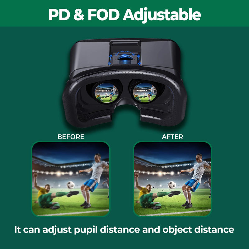 VR Headset for Phone with Controller, Anti-Blue Lens PD & Fl Adjustable Virtual Reality Goggles Set for Kids and Adults, Compatible with iPhone 16/15/14/13/12 Samsung Android 4.5-6.7" Black