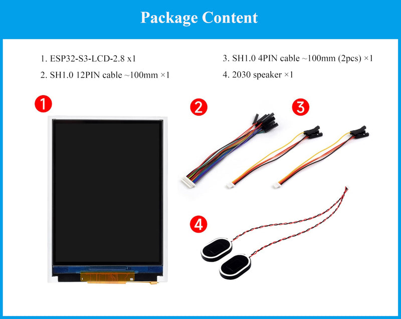 ESP32-S3 2.8inch Display Development Board, 240×320, IPS Screen, 32-bit LX7 Dual-Core Processor, Up to 240MHz Frequency, Supports WiFi & Bluetooth, with Onboard Antenna, ESP32 with Display (No Touch)