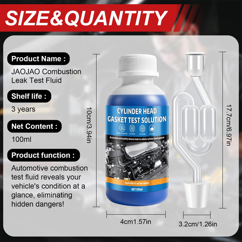 JAOJAO Head Gasket Tester Kit, Combustion Leak Tester with Universal Radiator Adapter Non-Destructive Fast Engine Diagnostic Tool for Cars Trucks Suvs, 100ML Blue