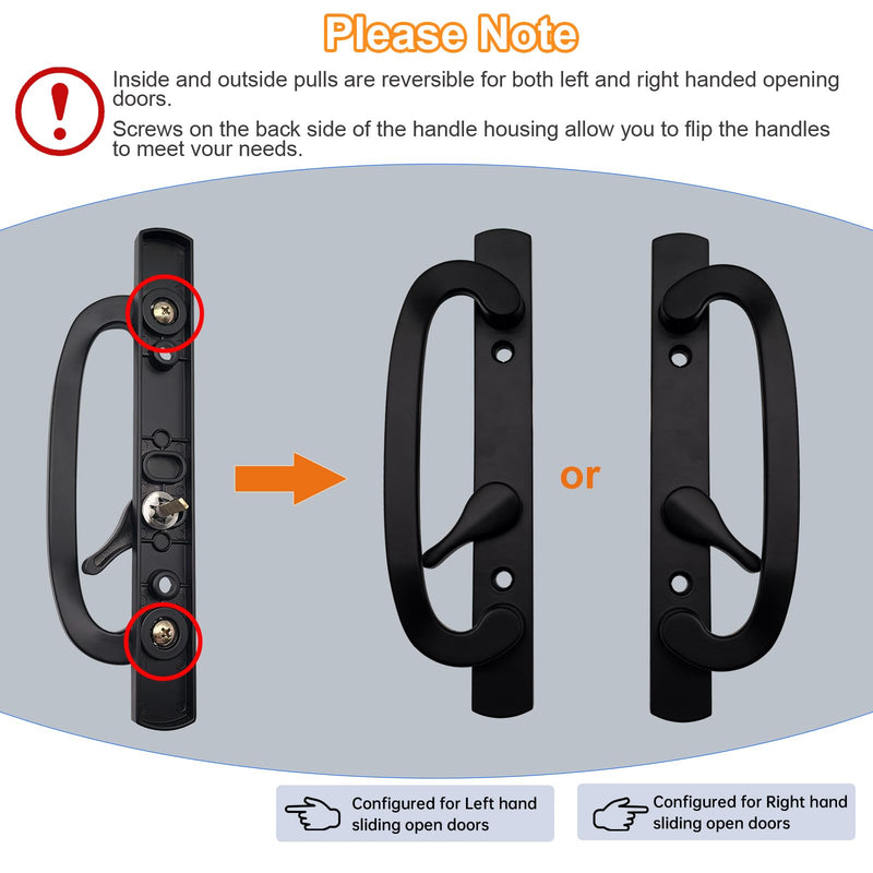 Sliding Glass Door Handle Set Replacement with Keyed Lock, 3-15/16" Screw Hole Spacing, Reversible Non-Handed Patio Door Handles, Aluminum Pull, Fits 1-3/8" to 2" Thick Doors (Black, No Keeper) Black