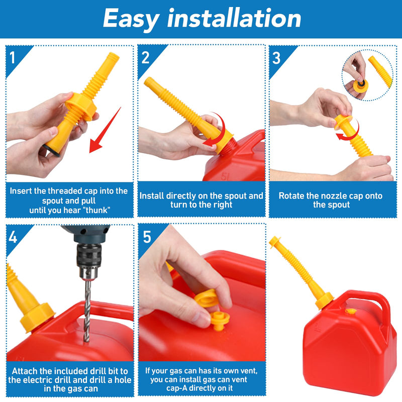 5 Kit Gas Can Spout Replacement Kit, Gas Can Nozzle Replacement, Flexible Pour Nozzle Fit For 1/2/5/10 Gallon Gas Cans, Fuel Can Spout Replacement (Yellow)